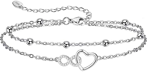 Jbniuay Fußkettchen für Damen 925 Sterling Silber - Infinity Herz Fußkette - Damen Fußkettchen - Fußkette damen Verstellbare 23+5cm - Geschenke für Frauen/damen/mama/mutter