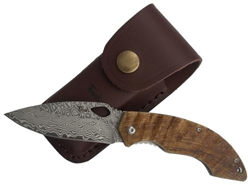 Couteau Tungyi en acier damassé, lame tranchante 5,9 cm, petit couteau adapté à toutes occasions, anniversaires, mariages, cadeaux (3,6 Ram Horn Handle)