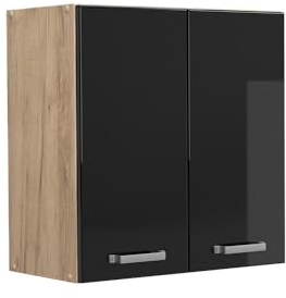 Vicco Hängeschrank R-Line, hängender Küchenschrank, Schwarz Hochglanz/Goldkraft Eiche, 60 cm