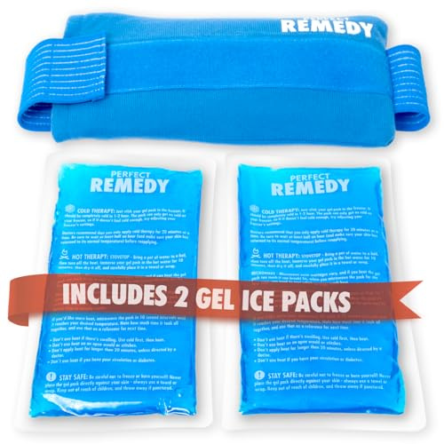 Perfect Remedy Paquete de 2 paquetes de hielo de gel para lesiones con cubierta de correa, bolsa de hielo de gel reutilizable para compresas frías y calientes, bolsas de hielo suaves y relajantes para