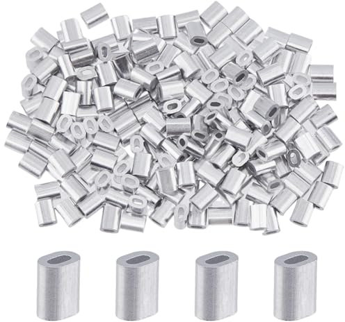 Hobbspring 200Pcs Manchons en Aluminium Clips Argenté Manchons Presse de Câble Métallique Clip à Sertir et Virole Câble Acier Manchons à Boucle de Sertissage Trou 1.5x0.6mm pour Câble Métallique