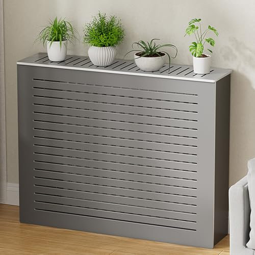DIHRVTHC Meuble Radiateur Armoire Organisatrice De Rangement, Cache-radiateur Moderne À Lattes, Étagère en Bois MDF Housse, MDF Laqué Blanc, pour Salon, Chambre À Coucher(L80xH80xT20CM)