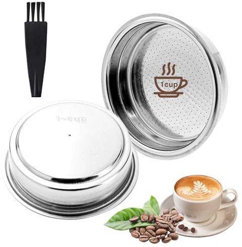 Scettar 51mm Filtro de Café de Acero Inoxidable 1 Tazas Canasta de Filtro Presurizado de Doble Capa con Cepillo Canasta de Filtro Expreso de Compatible con Cafeteras Cecotec Ufesa Breville