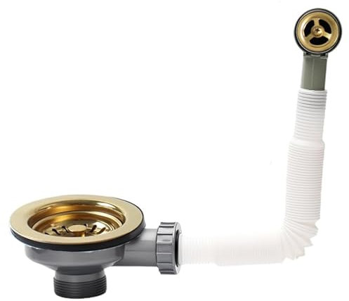 SopimusZ Polished Gold Finish Kitchen Sink Basket Strainer Waste, Round Overflow,Kitchen Sink Waste Kit, Gold Overflow Kit and Pipes
