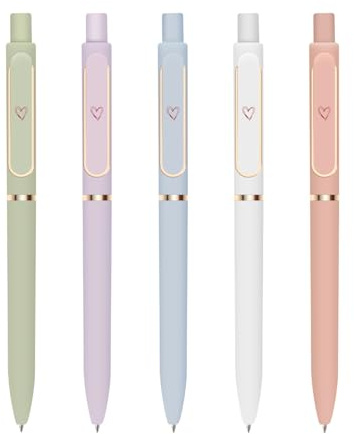 ZTUOK Gel Pens for Girls Women, 5 Pcs 0.5mm Quick Dry Black Ink Fine Point Smooth Writing Pens, Cute Heart Pattern Retractable Pens for Journaling Note Taking, Home School Office Supplies (Morandi)