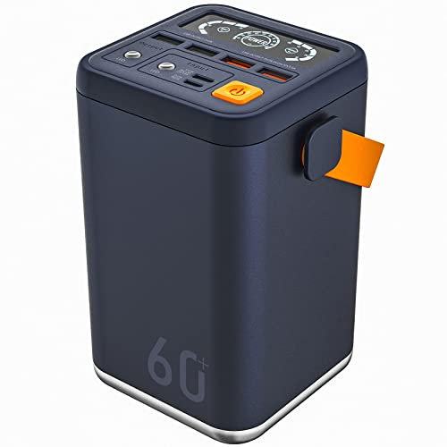 Powerbank 36 W powerbanks 60 000 mAh snabbladdning, utomhus kraftstation bärbar laddare telefonladdare med DC-adapter powerbank 5 utgång 3 ingång externt batteri, grå (blå)