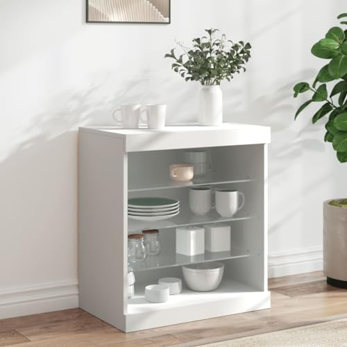 KTHLBRH Sideboard mit LED-Beleuchtung Weiß kleiderschrank kommoden for Schlafzimmer Wohnzimmer 60,5x37x67 cm