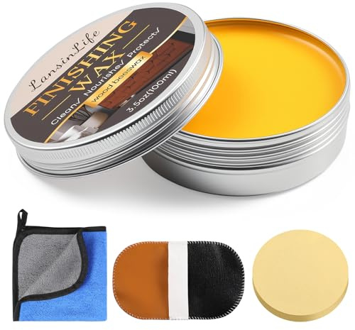 Wood Wax for Furniture, All Natural Paste Wax for Wood Polishing, Chalk Paint Beeswax for Sealing &Protecting Painted and Raw Wooden Surfaces, Beeswax Polish for Floors, Cabinets, Tables, Doors, 3.5oz