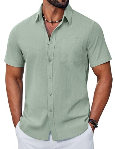 COOFANDY Chemise Homme Manches Courtes en Coton Été Coupe Régulière Chemises Décontractées avec Poches
