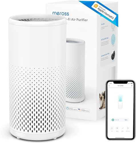 Meross Smart Wi-Fi Air Purifier – HEPA Air Cleaner for Home, Works with Apple HomeKit, Alexa & Google Home, App + Voice Control, Quiet Air Purifier for Bedroom & Living Room, White