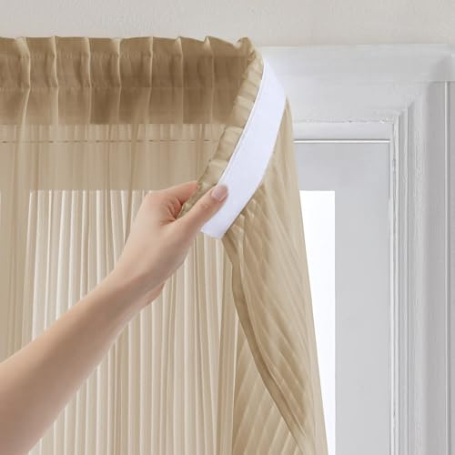 Jilron Cortinas con Caída y Raya Vertical - Opacas y Decorativas, Fácil Instalación sin Taladro, Rápido Montaje (Marrón Café-H140 x W69 cm) Pack de 1