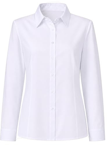 SCCGKP Women's Long Sleeve Blouses Fitted Button Down Shirt Wrinkle Stretch Formal Top for Ladies Business Casual Work Office