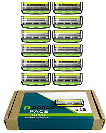 Dorco Pace 6 Pro - Six Blade Razor System with Trimmer - 12 Pack Refill (No Handle)