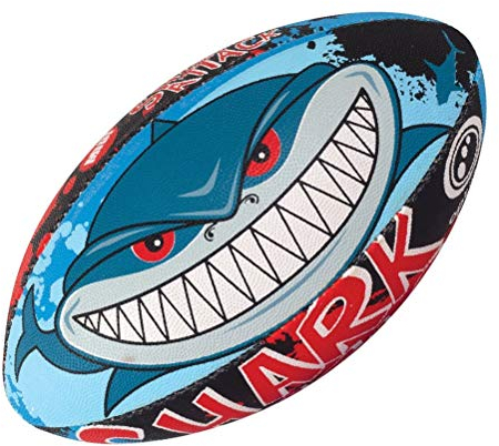 Optimum Unisex-Adult Rugbyball, Shark Attack, Größe 3, Mehrfarbig, 3