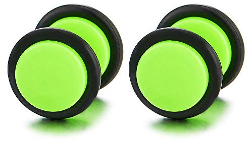 10MM Verde Fluorescente Círculo Pendientes de Hombre Mujer, Acero Enchufe Falso Fake Cheater Plugs Gauges, 2 Piezas