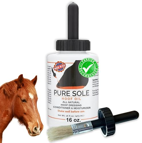 Pure Sole Hoof Oil - All Natural Hoof Conditioner for Horses with Hoof Oil Brush Applicator - Strengthens, Moisturizes and Treats Hoof Problems - 16 fl oz.