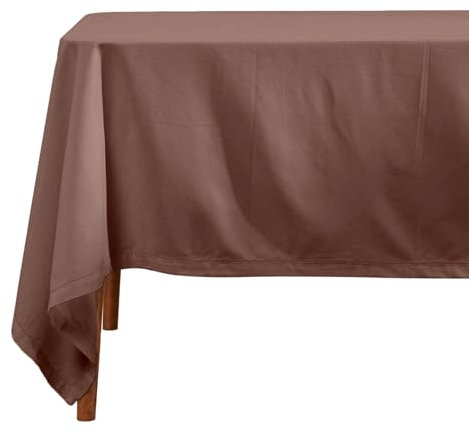 HOMESCAPES Braune Tischdecke mit Hohlsaum aus 100% Baumwolle 178x300 cm, XXL Tischtuch rechteckig, waschbar & pflegeleicht