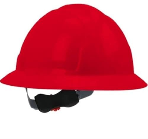 Safety Works Protective Full Brim Hard Hat, 4 Point Suspension, Slip Ratchet, High-Density Polyethylene Shell, ANSI/ISEA Z89.1, Class E, One Size, Red, (SWX00428-01)