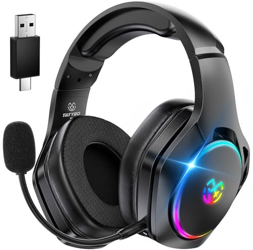 Tatybo Wireless Gaming Headset for Ps4, Ps5, PC - 2.4GHz Gaming Headphones,7.1 Surround Sound Headset with Detachable Noise Canceling Microphone,40h Battery Life
