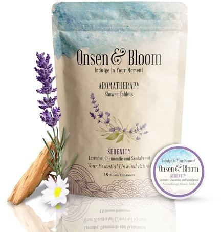 Serenity Aromatherapy Shower Steamers 15-Pack – Lavender, Chamomile & Sandalwood Essential Oils –Perfect for Relaxation, Stress Relief & Better Sleep – Self-Care Gift for Women & Men
