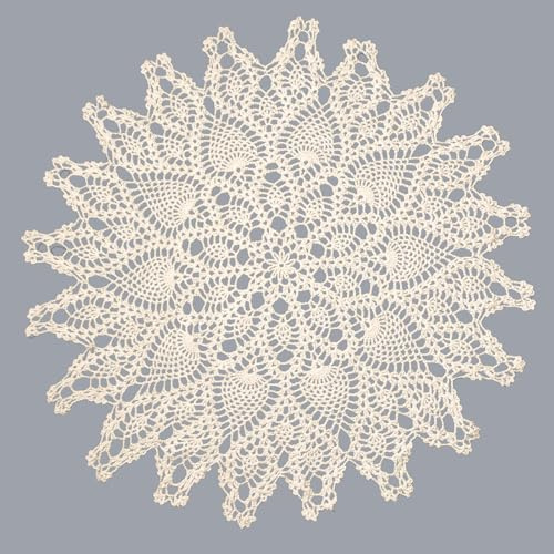 URROMA Centrino rotondo cavo, 60 x 60 cm, beige fatto a mano all'uncinetto, in cotone, per tavolo, divano, cuscino decorativo
