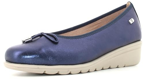 Valleverde VS 10330 Dam Komfort Läder Kilklack Ballerina 4 cm, Flexibel Yttersula, Blå, 41 EU