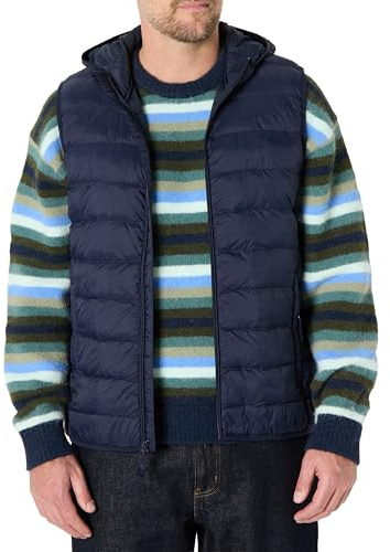 Amazon Essentials Gilet Imbottito con Cappuccio Leggero e Idrorepellente, Vestibilità Classica Uomo, Blu Marino, XXL