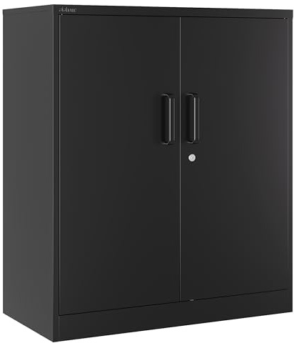 Atahome Metal Cabinet Storage Cupboard Lockable Steel Cabinet Locking Doors, 2 Adjustable Shelves – Home, Office, Garage, Kitchen or Pantry, 90 x 80 x 40 cm (H x W x D) Hierapolis (Hierapolis, Black)