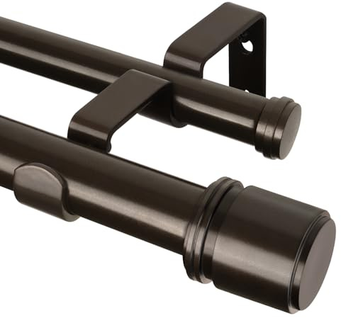 HOTOZON Double Tringle à Rideaux 90-182 cm, Bronze Tringle Rideau Extensible de 25 mm pour Rideaux à œillets, Tringle à Rideaux Réglable pour Fenêtres avec Embouts, Supports