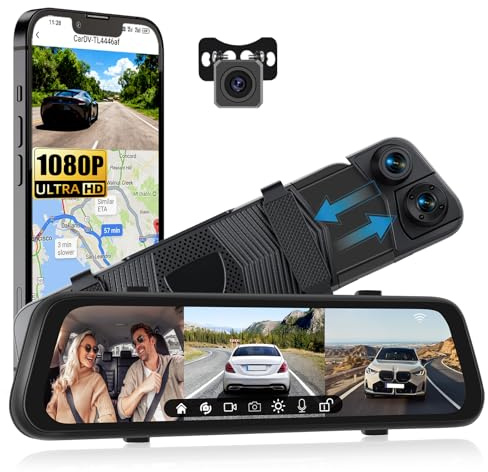 1080P Mirror Dash Cam 9.66 Inch 3 Channel Front Rear Inside View Mirror Camera Triple Mirror Dash Cam Night Vision,G-Sensor,Parking Assistance,APP Control,24H Parking Monitor,Waterproof Backup Camera