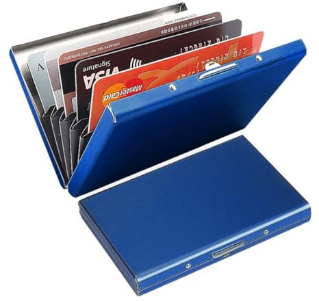 KEQAR Porte-Cartes RFID en Métal, Étui Carte Bancaire pour Femme et Homme, Porte-Cartes avec 10 Compartiments, Protection RFID & NFC, Étui Métallique pour Cartes et Visites (Bleu)