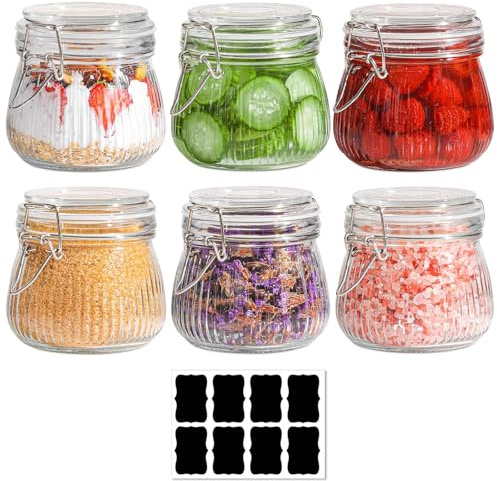 YOYEAH Juego de 6 frascos de Vidrio con Tapa abatible 500ml Tarros de albañil, frascos de Columpio herméticos Tarro de Alambre para enlatar, fermentar y almacenar