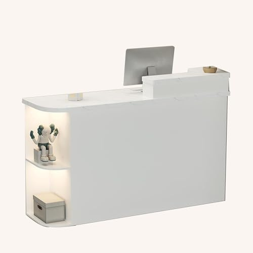 Receptionsdisk med låda och tangentbord, heminredning, vit spa-receptionsdisk, avtagbart hyllbord, receptionsdisk(White - right,140cm)