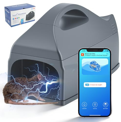 Trampa eléctrica para ratas de 6000V, trampa inteligente para ratones con WiFi, alerta de batería baja, reutilizable y fácil de limpiar para uso en interiores, cocina, compatible con Tuya, Alexa