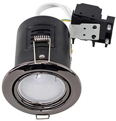 MiniSun | Fire Rated Black Chrome Tiltable GU10 Recessed Ceiling Downlights | Ceiling Spots, Home Décor & Improvement Essential | Pack of 6 | Includes Bulb [6500K Cool White] | Mains Wired