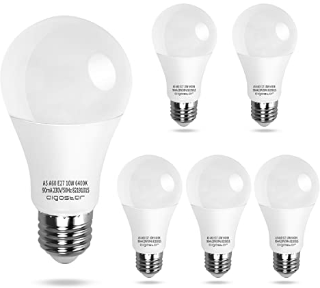 Aigostar - Bombilla LED E27 10W, Luz blanca fría 6500K, 950lm, Ángulo 280°, no regulable 5 unidades