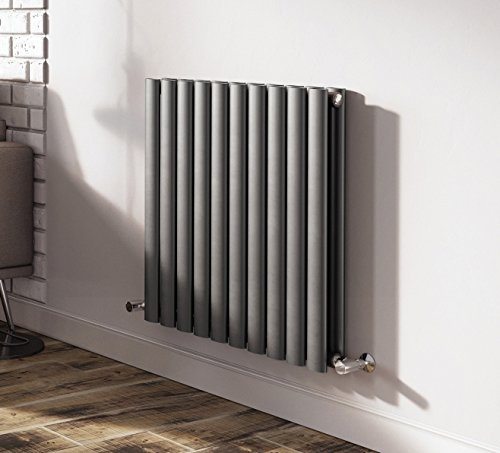 Ingarsby Horizontal Radiator | Oval Panel Vertical Double Column | Central Heating | Living Room Hallway Bathroom Kitchen Radiator | 600 x 590| Anthracite