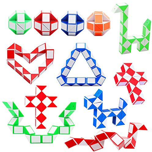 SONEER 12 Pack Party Bag Fillers,Twist Puzzle Toys,24 Blocks,Random Color | Mini Magic Snake Cube for Kids Intelligence Development, Party Favours