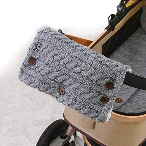 MHGLOVES Handwärmer, Handschuhe Kinderwagen Handmuff Mit Plüsch Innenseite Stricken Muff,Atmungsaktiv Und Windfest, Universalgröße Für Kinderwagen,Buggy, Radanhänger (1 Stück),Grau