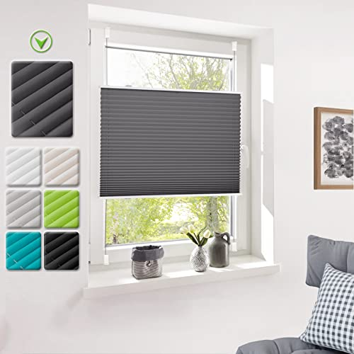 Deswell Plissee ohne Bohren Klemmfix Anthrazit B55 x H80 cm Plisseerollo Sonnenschutz und Sichtschutz Jalousien Easyfix Plissees Lichtdurchlässig Rollo für Fenster & Tür