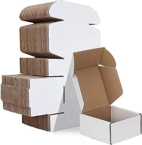 HORLIMER Petite Boîte Carton d'expédition 102x102x51mm Lot de 50, Carton de Livraison Pliable pour Expédition Postale, Courrier ou Cadeau, Blanc
