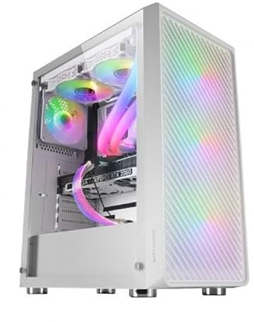 Mars Gaming MC-F Weiß, ATX Gaming Semitower, Vollvergütetes Glasfenster, Metal-Mesh Front, 4X 120mm ARGB Lüfter