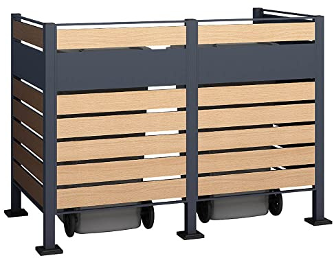 WESTMANN 2er Mülltonnenverkleidung Planum | Metall 160x90x120 cm Grau/Braun | Mülltonnen Sichtschutz & Mülltonnenbox für 2 Mülltonnen