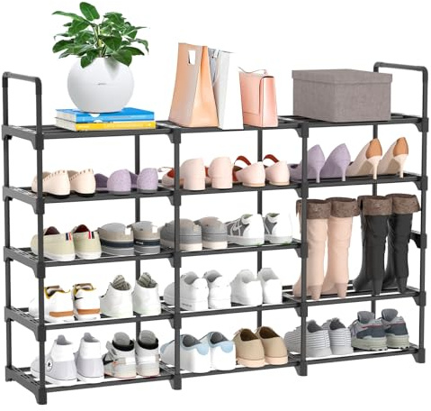 AMZJMT Mueble Zapatero de 5 Niveles Que Ahorra Espacio, de Metal para 30 Pares de Zapatos, Negro, Adecuado para Salas de Estar y Recibidor