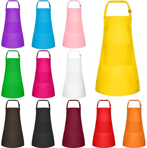 BOUBONI Confezione da 12 grembiuli per bambini, con 2 tasche, regolabili, da chef, per pittura, cucina, pittura, artigianato, attività alla griglia (12 colori)