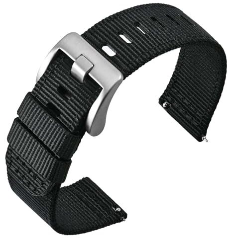 ANNEFIT Nylon Militär Uhrenarmband 18mm, Schnalle aus Edelstahl, Schnellverschluss Aatmungsaktive Armband für Herren Damen (Schwarz)