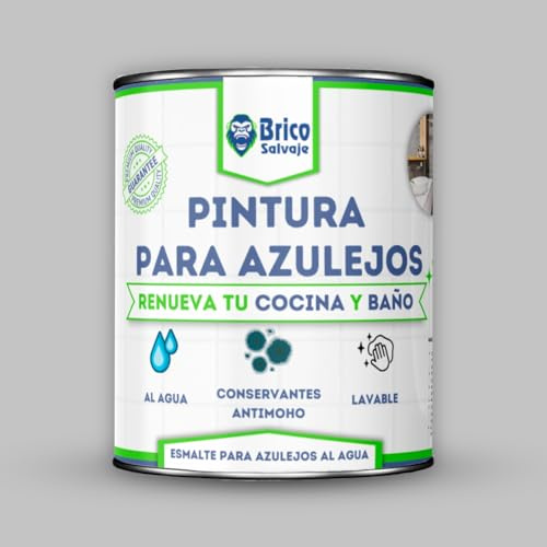 BRICOSALVAJE Peinture carrelage cuisine & salle de bain à l'eau - finition BRILLANTE | Sans sous-couche | Lavable | Haute résistance (Perle, 750 ml)