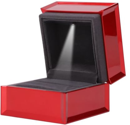 Röd LED-ringlåda Fyrkantig Vattentät, Romantisk Hyllningsförvaring för Smycken för äktenskapsförlovning, Plastsammetsröd 8 X 8 X 7 Cm
