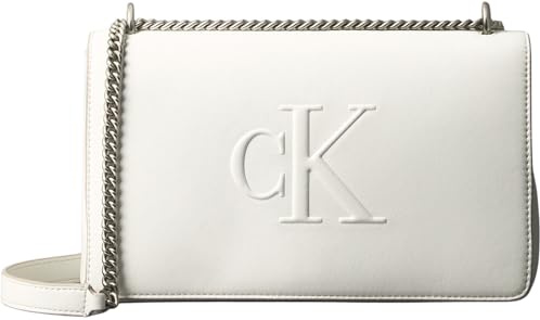 Calvin Klein Women’s Sculpted Flap Shoulder Bag with Chain, White (Lily White), One Size