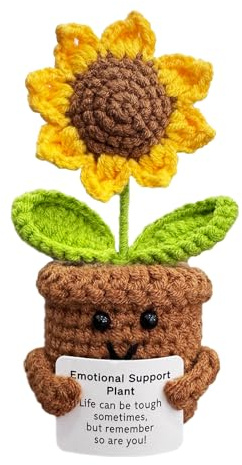 KIAYOO Regalo Girasole, Decorazioni da Scrivania per Casa e Ufficio,Positive Fiori all'Uncinetto Regalo per Lui Lei Uomini Donne Amici Fidanzato Compleanno Natale San Valentino